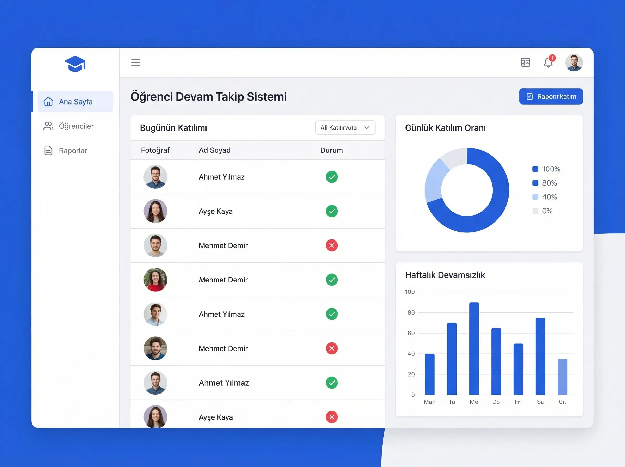 MEBBİS Entegrasyon Dashboard - Öğrenci Yoklama Sistemi